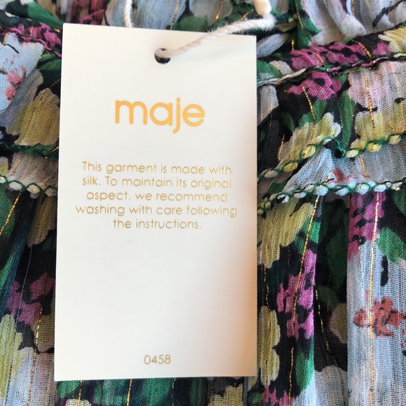 Maje Off Shoulder Floral Silk Blouse Size 1 - Picture 4 of 12